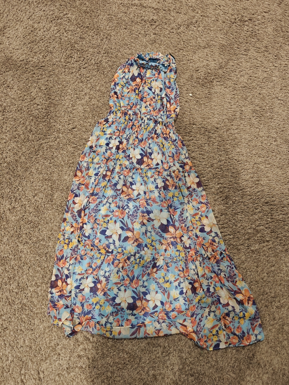 Taylor Blue and Orange Floral Halter Maxi Dress